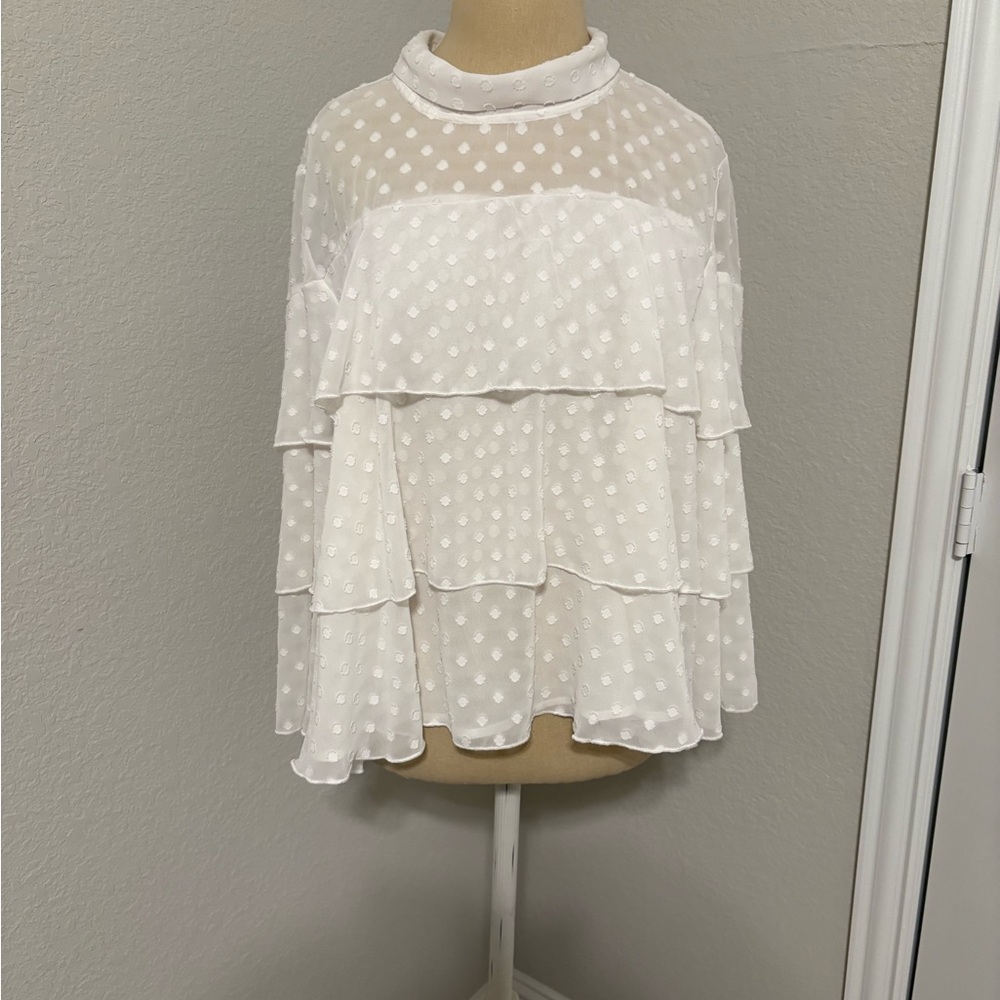 Halogen White Tiered Polka Dot Blouse